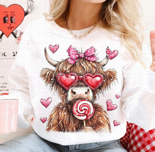 Valentine’s Highland Cow DTF Graphics