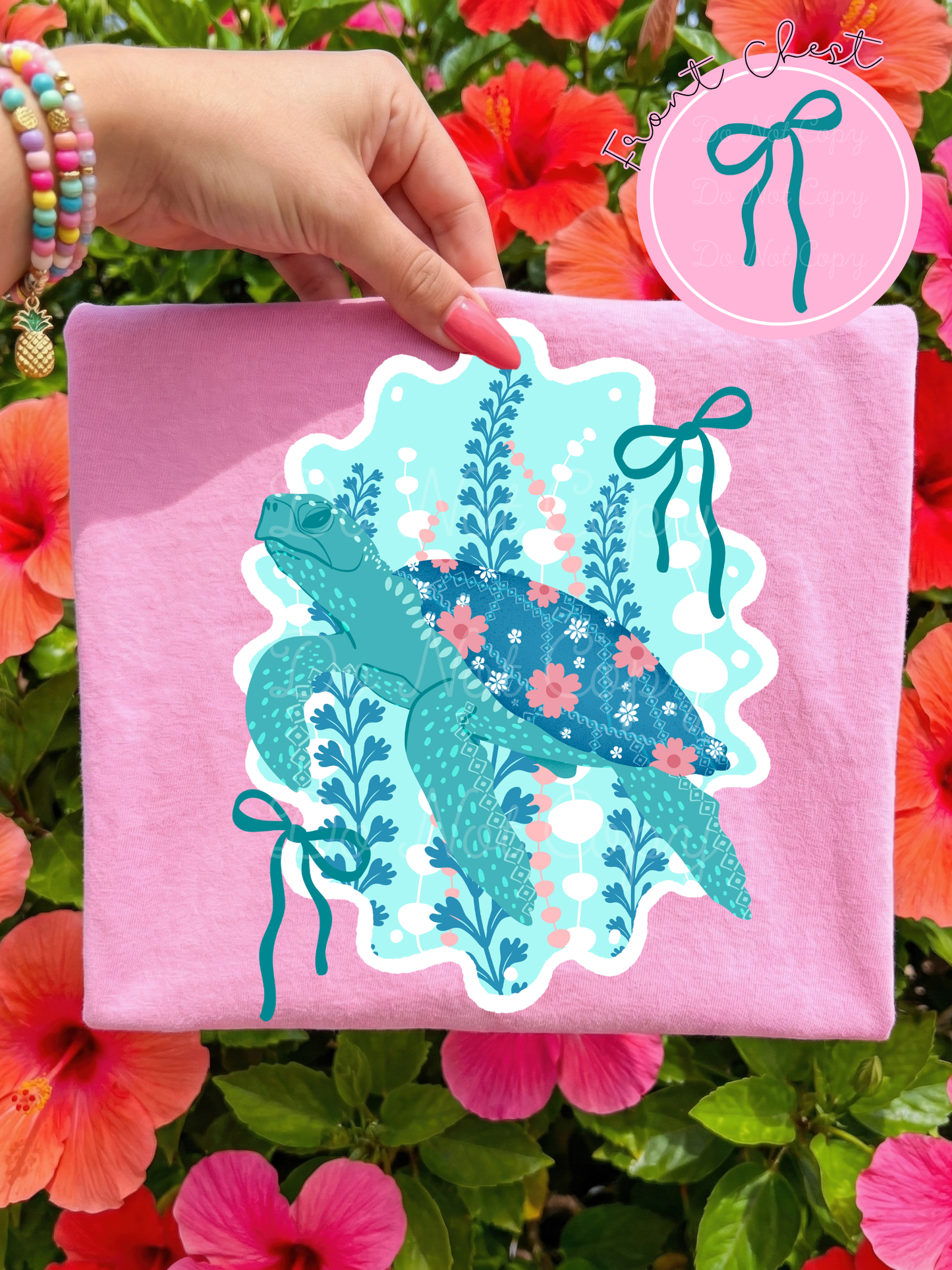 Floral Turtle (front & back) DTF Graphics