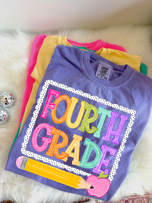 4th Grade Spotted Boarder & Pencil DTF Graphics