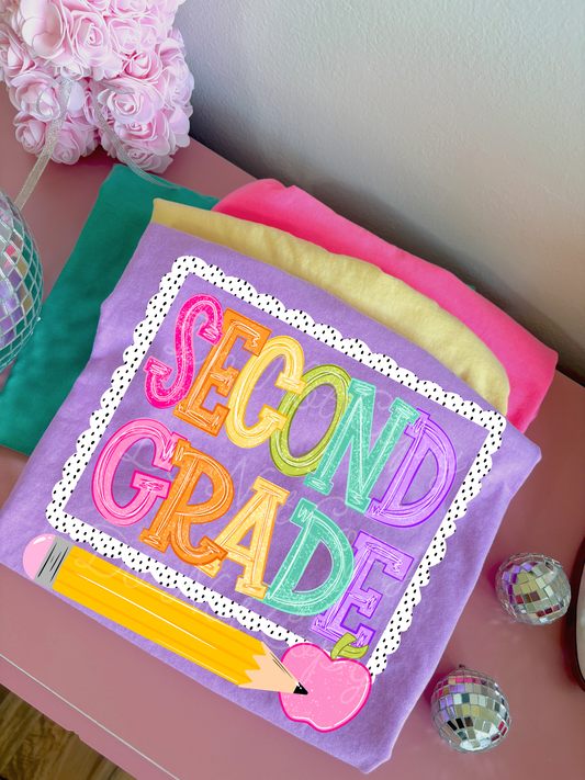2nd Grade Spotted Boarder & Pencil DTF Graphics