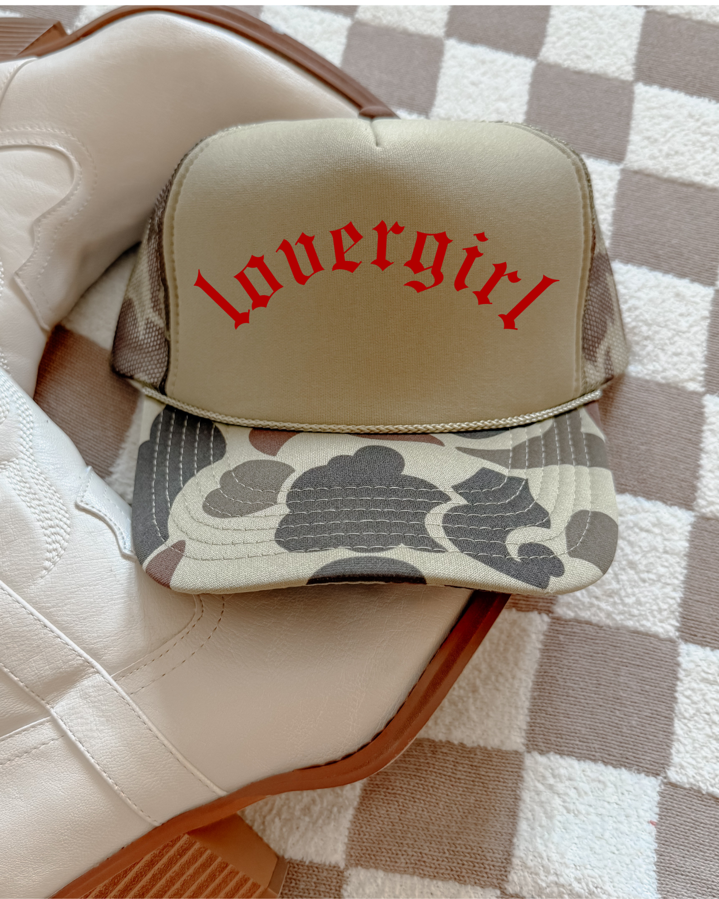 Lovergirl DTF Green Camo Hat (TAT 15 BIZ DAYS)