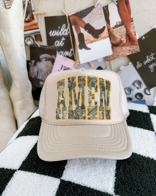 Camo Amen DTF Tan Hat (TAT 15 BIZ DAYS)