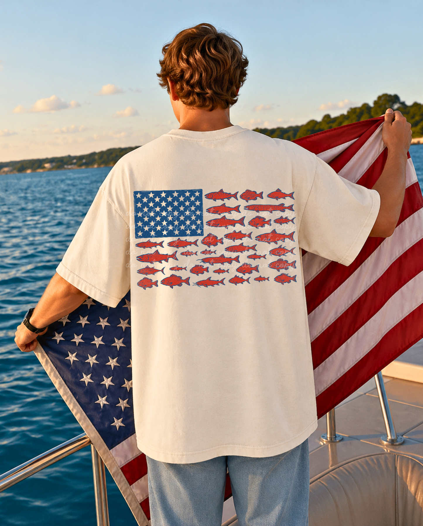 Patriotic Fish Flag DTF Graphics (On Back)