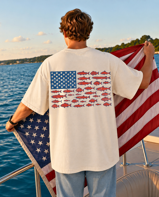 Patriotic Fish Flag DTF Graphics (On Back)