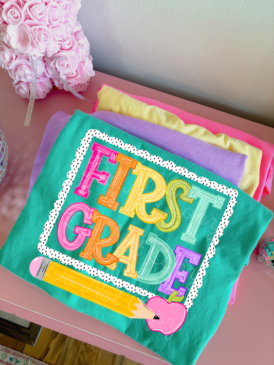 1st Grade Spotted Boarder & Pencil DTF Graphics