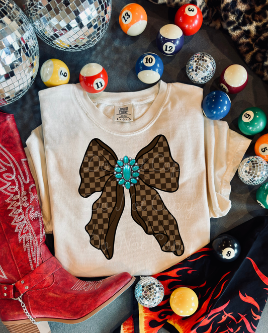 Checkered Western Bow DTF Graphics