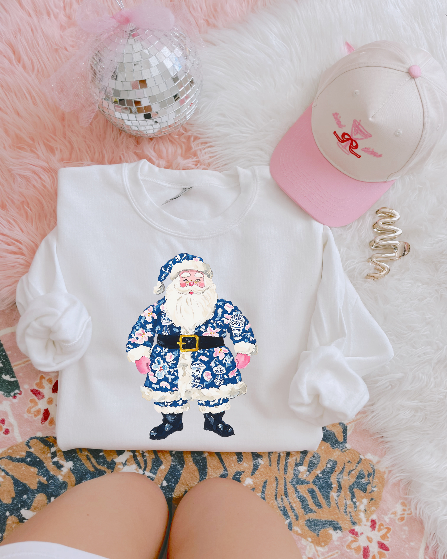 Blue Floral Santa DTF Graphics