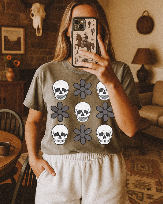 Skull Flowers DTF Graphics