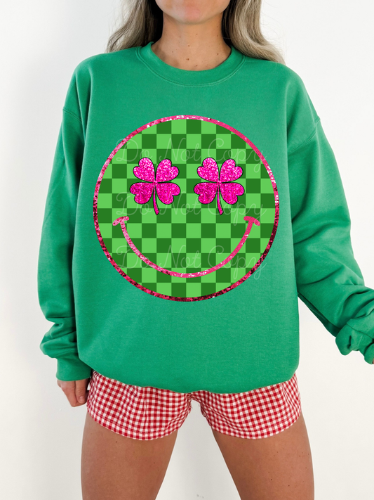 Checkered Green Smiley DTF Graphics