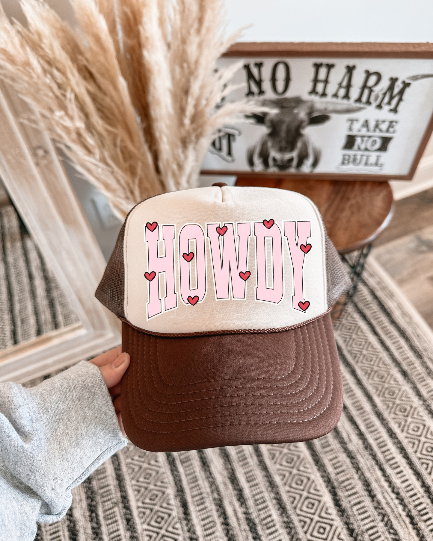 Howdy Hearts DTF Brown + Tan Hat (TAT 15 BIZ DAYS)