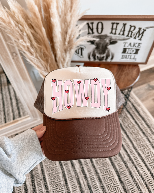 Howdy Hearts DTF Brown + Tan Hat (TAT 15 BIZ DAYS)