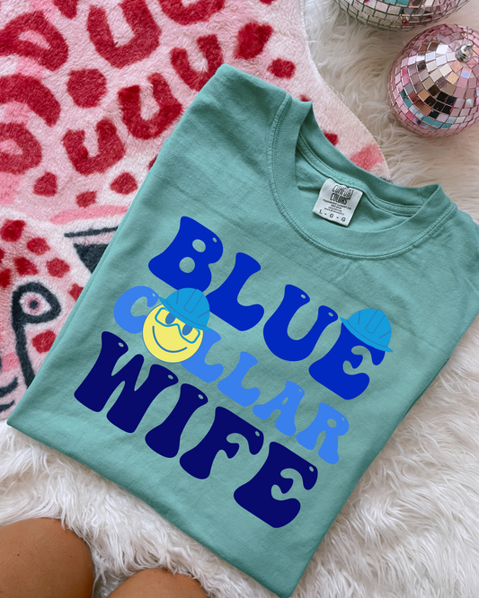 Blue Collar Wife Smiley DTF Graphics On Seafoam