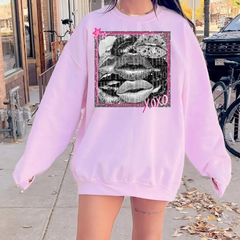 XOXO Glitter Lips Bow DTF Graphics