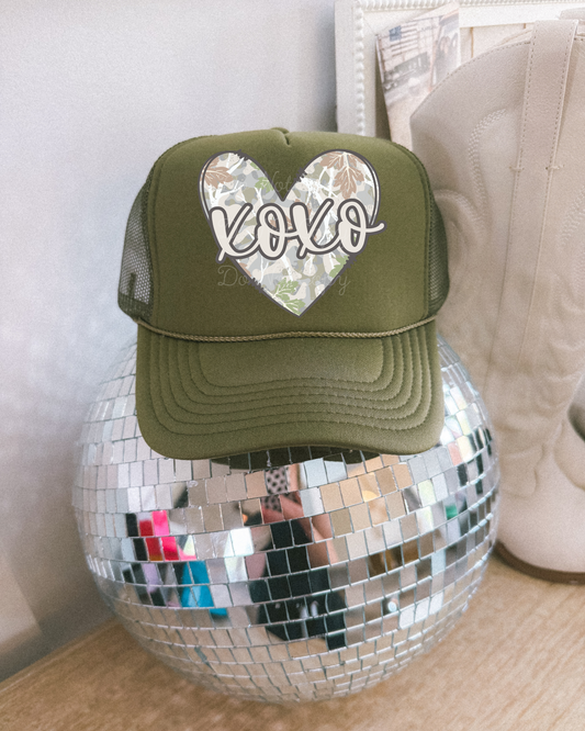 Xoxo Camo Heart DTF Olive Green Hat (TAT 15 BIZ DAYS)
