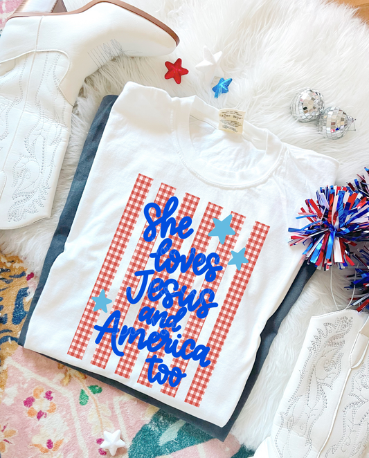 She Loves Jesus And America Too DTF Graphics