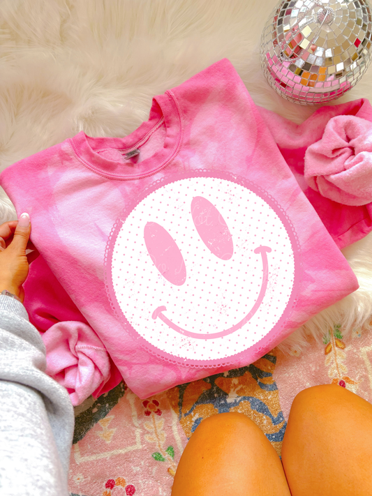 Spotted Lace Smiley Pink Gildan Tie Dye DTF Graphics