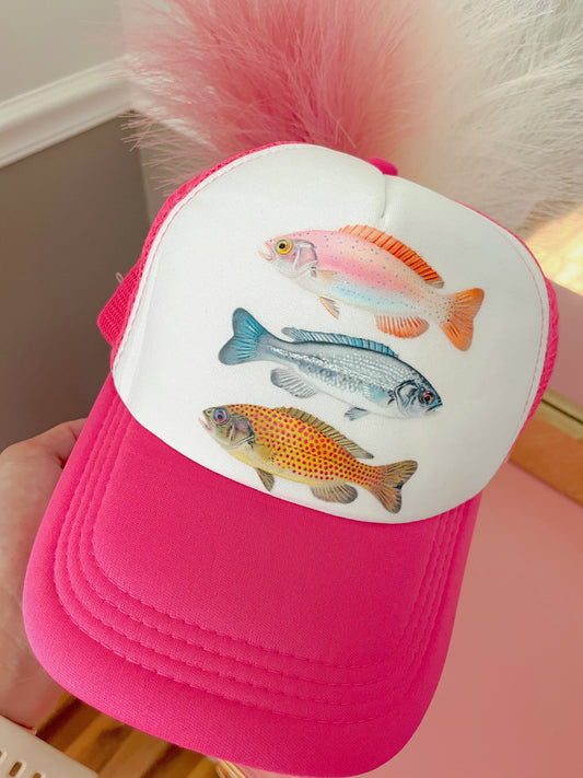 Fish Trio DTF Pink + White Hat (TAT 15 BIZ DAYS)