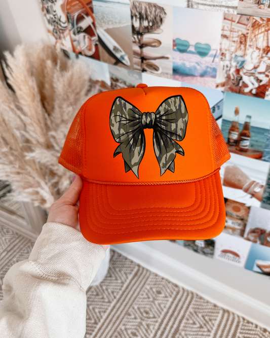 Camo Bow DTF Orange Hat (TAT 15 BIZ DAYS)
