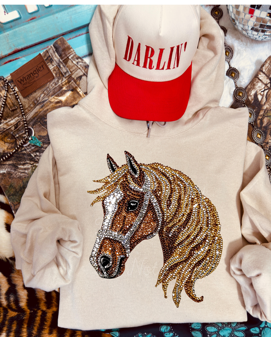 Faux Rhinestone Horse Hoodie DTF Graphics