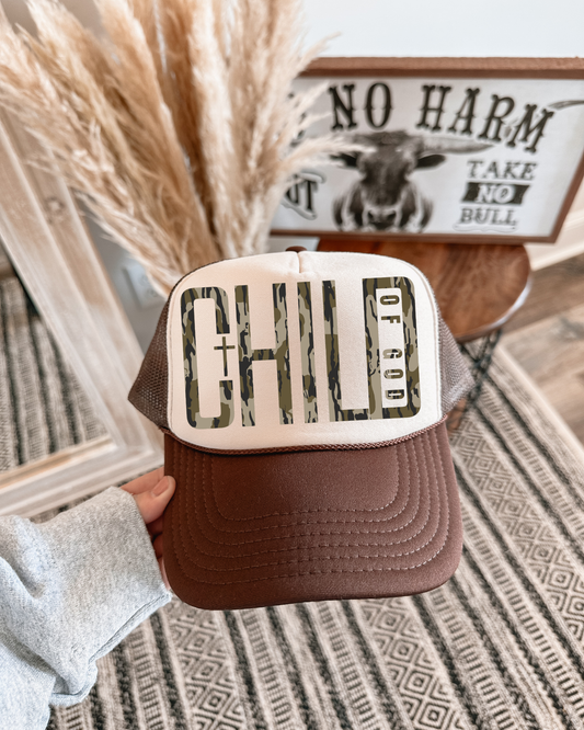 Child Of God DTF Brown + Tan Hat (TAT 15 BIZ DAYS)