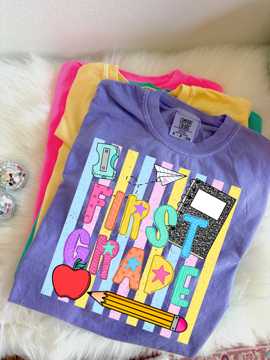 1st Grade Rainbow Stripes DTF Graphics