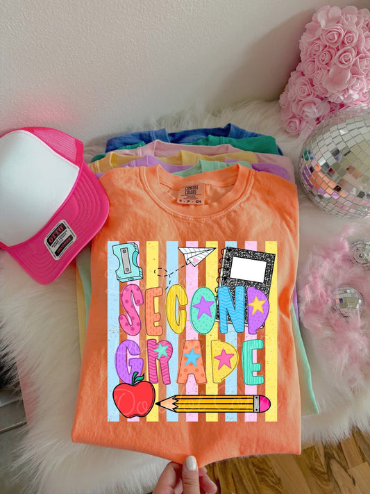 2nd Grade Rainbow Stripes DTF Graphics
