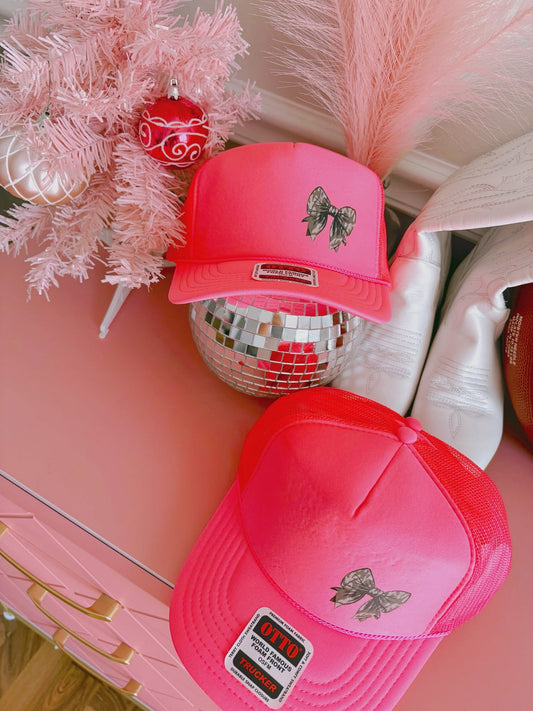 Small Camo Bow DTF Hot Pink Hat (TAT 15 BIZ DAYS)