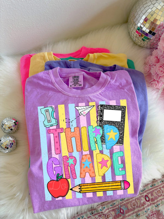 3rd Grade Rainbow Stripes DTF Graphics