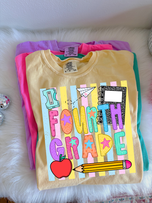 4th Grade Rainbow Stripes DTF Graphics