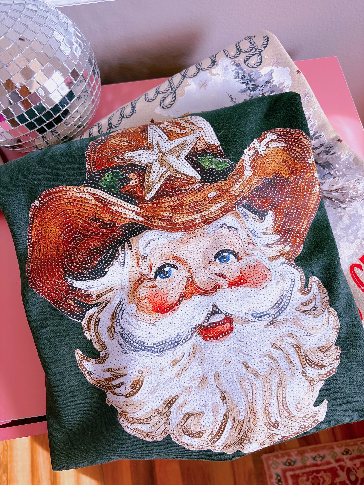Faux Sequin Cowboy Santa DTF Graphics