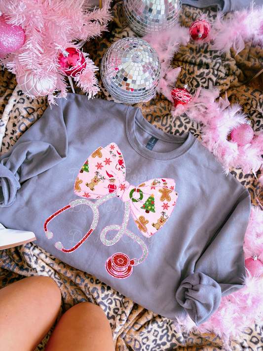 Pink Christmas Stethoscope DTF Graphics