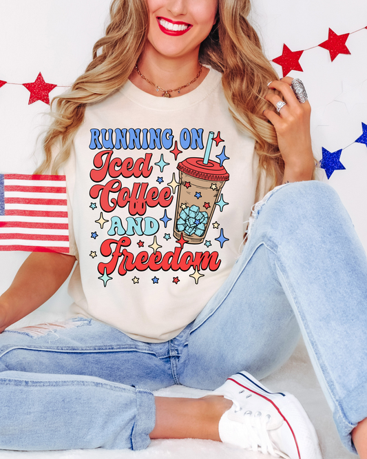 Running On Iced Coffee & Freedom Patriotic DTF Graphics