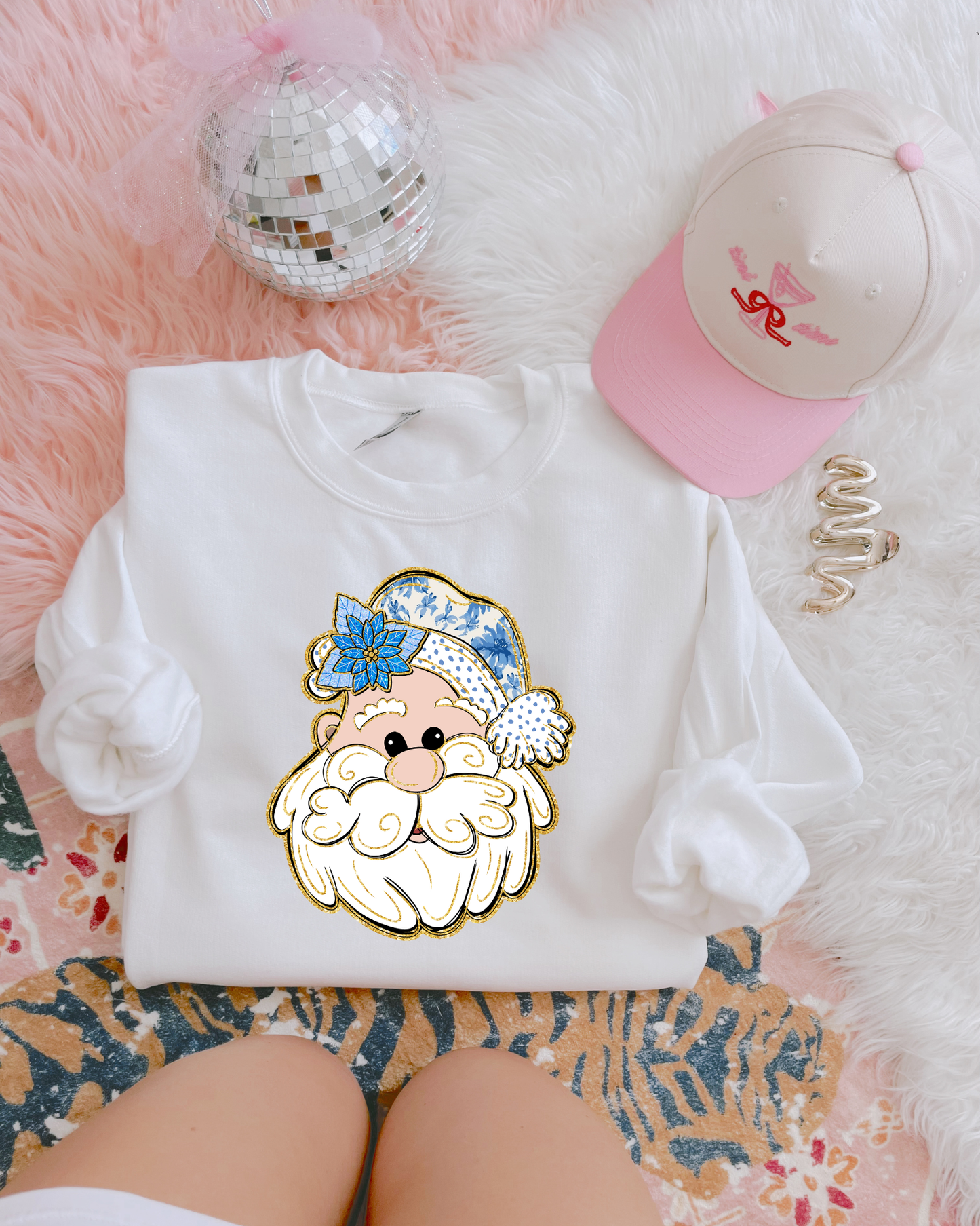 Blue Floral Gold Santa DTF Graphics