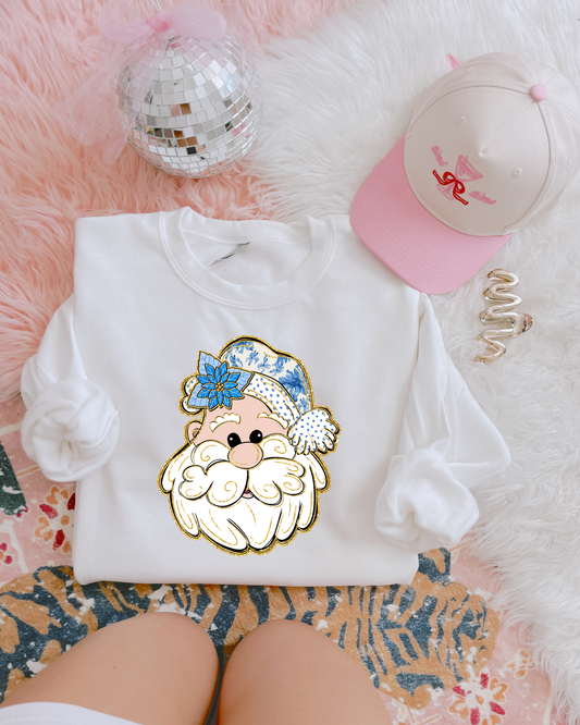 Blue Floral Gold Santa DTF Graphics