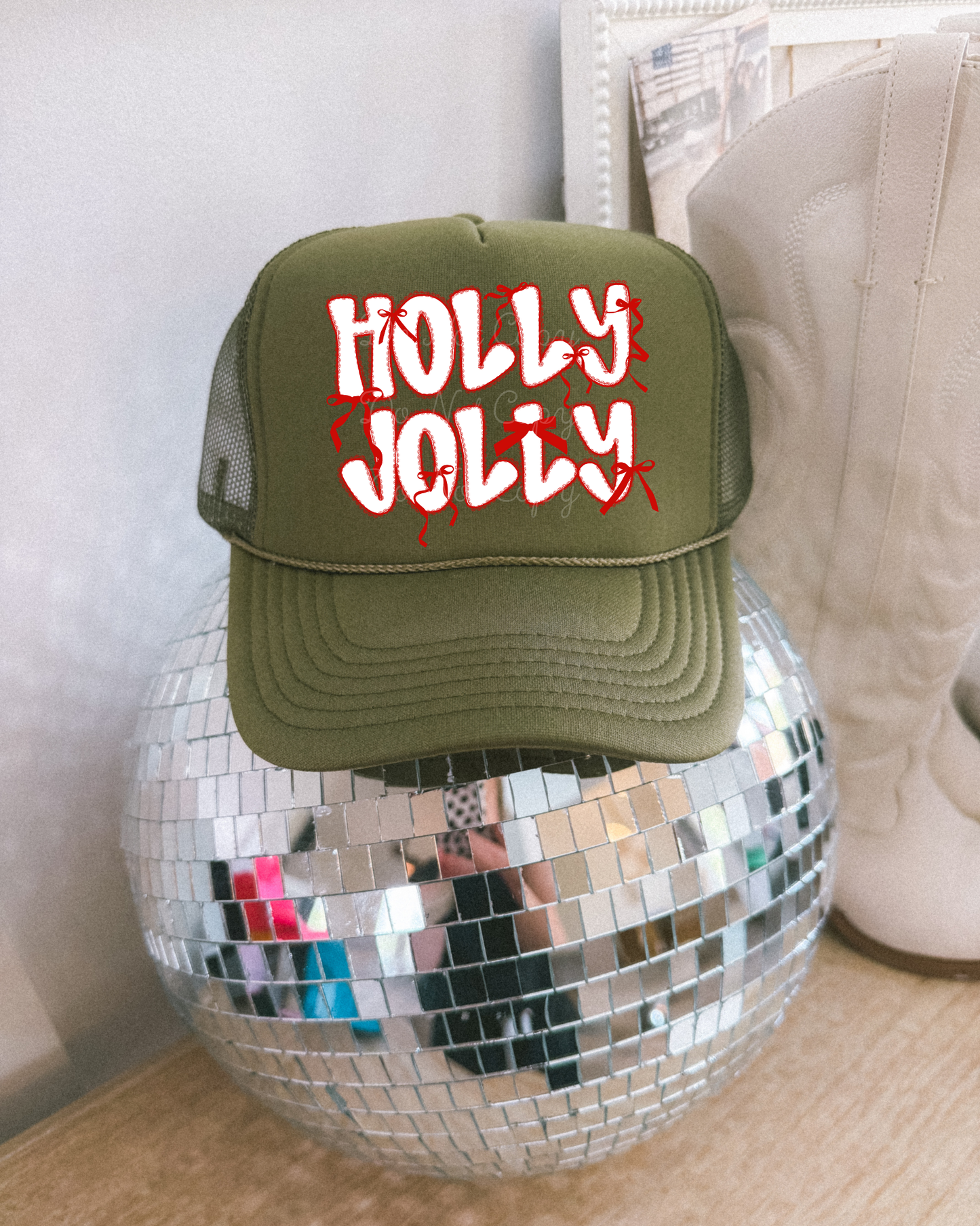 Holly Jolly DTF Olive Hat (TAT 15 BIZ DAYS)