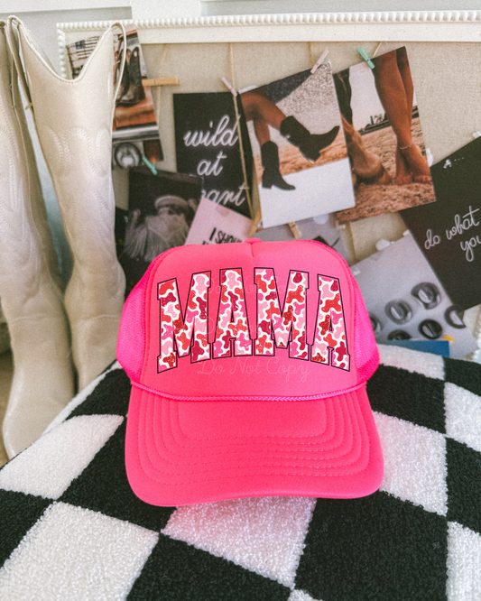 Valentine’s Camo Mama DTF Hot Pink Hat (TAT 15 BIZ DAYS)