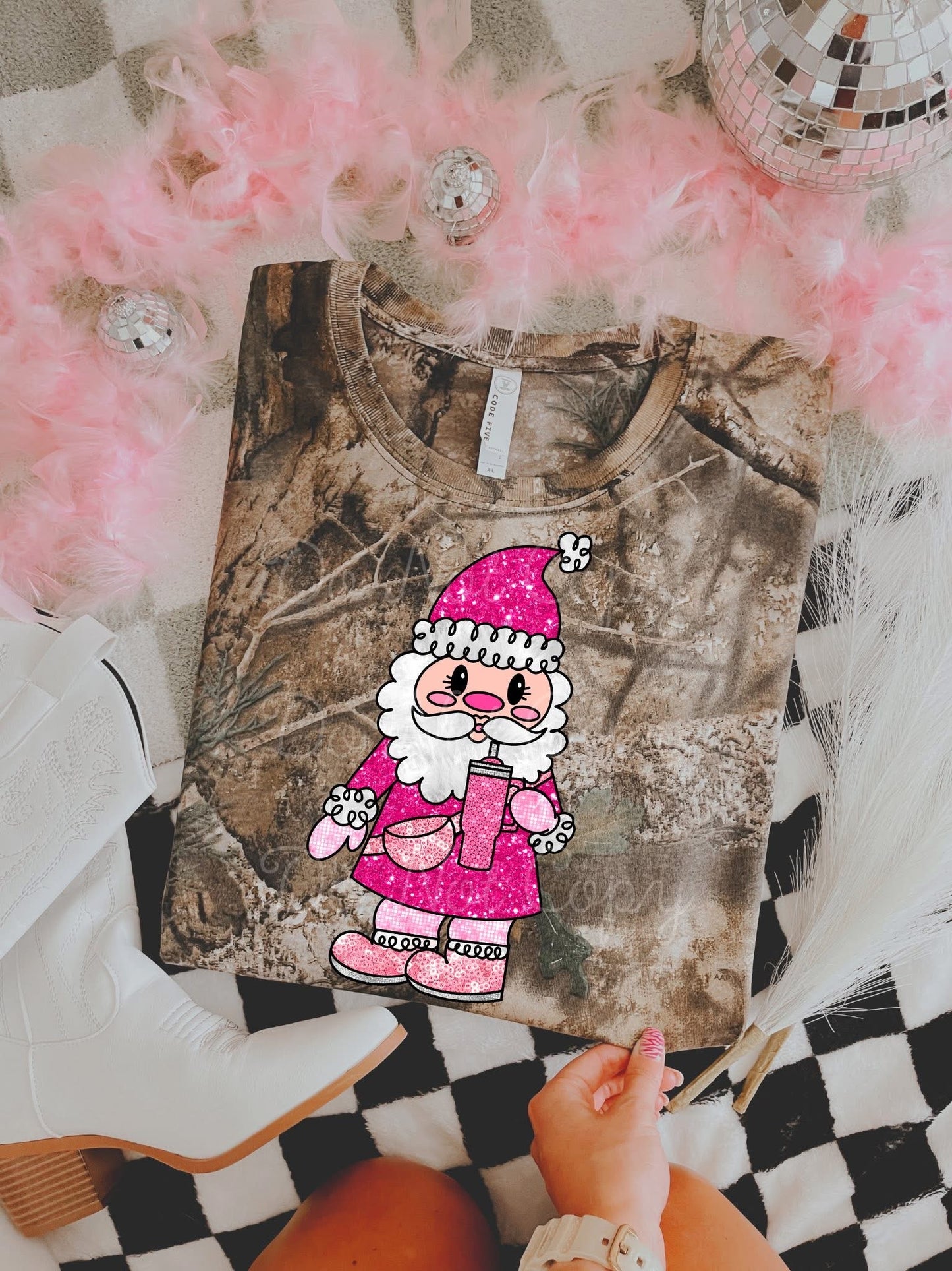 Pink Stanley Santa DTF Graphics