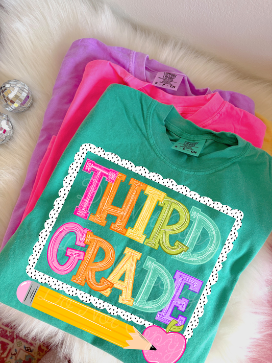 3rd Grade Spotted Boarder & Pencil DTF Graphics