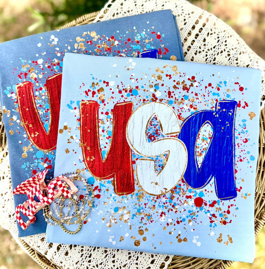 USA Splatter DTF Graphics (Light Blue)