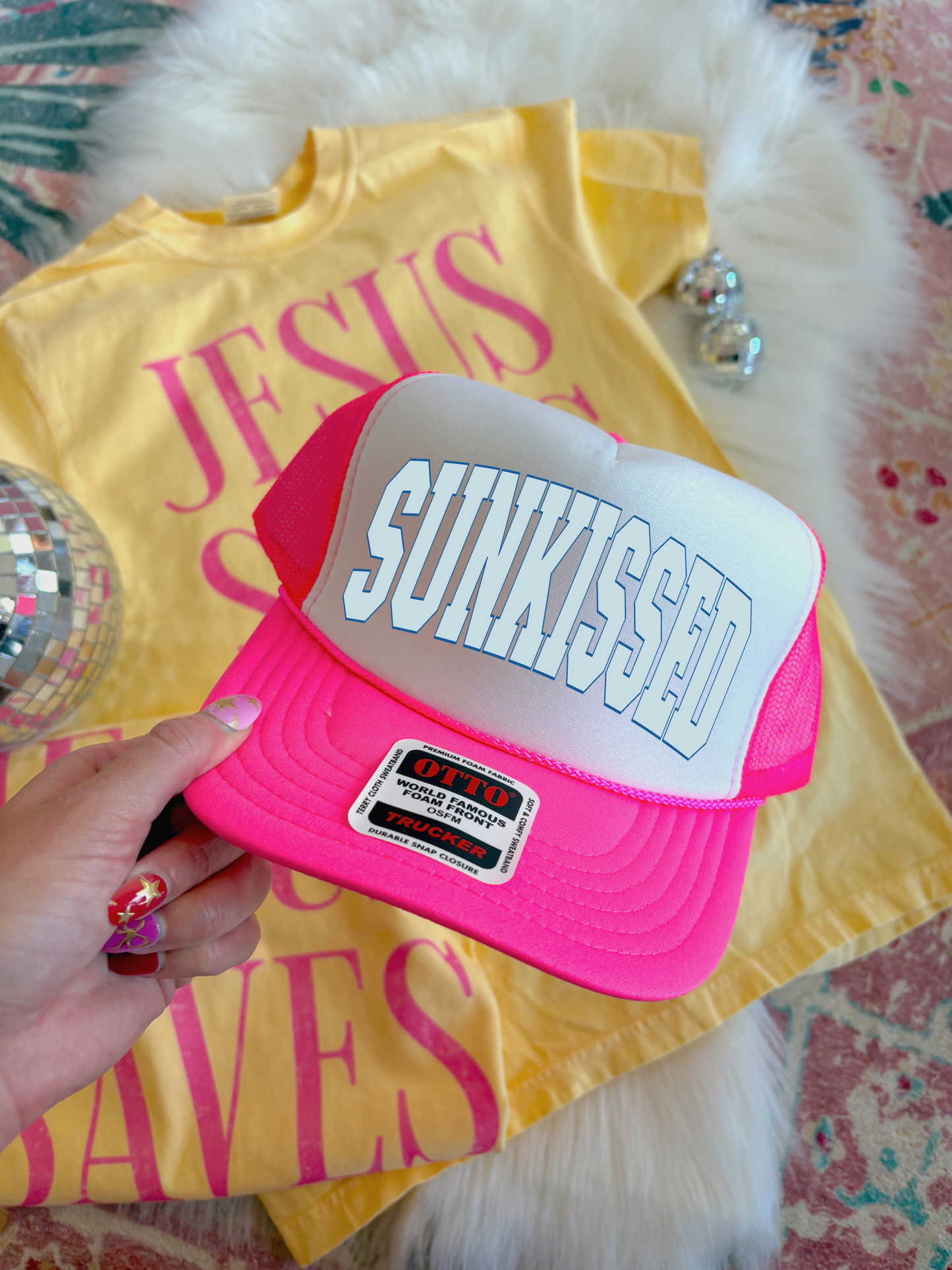 Sunkissed DTF Hot Pink + White Hat