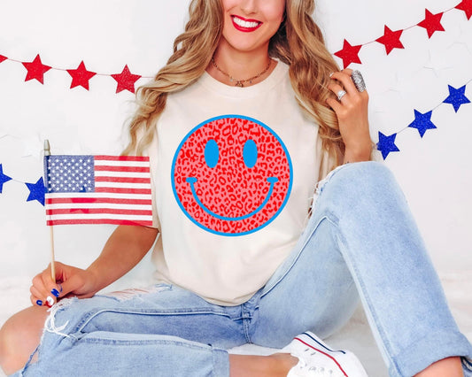 Patriotic Smiley DTF Graphics On Ivory