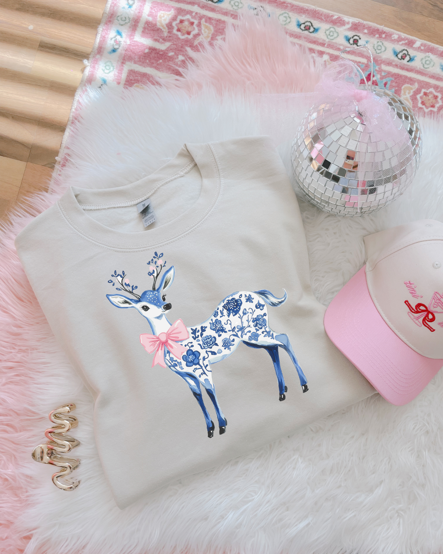 Blue Floral Deer DTF Graphics