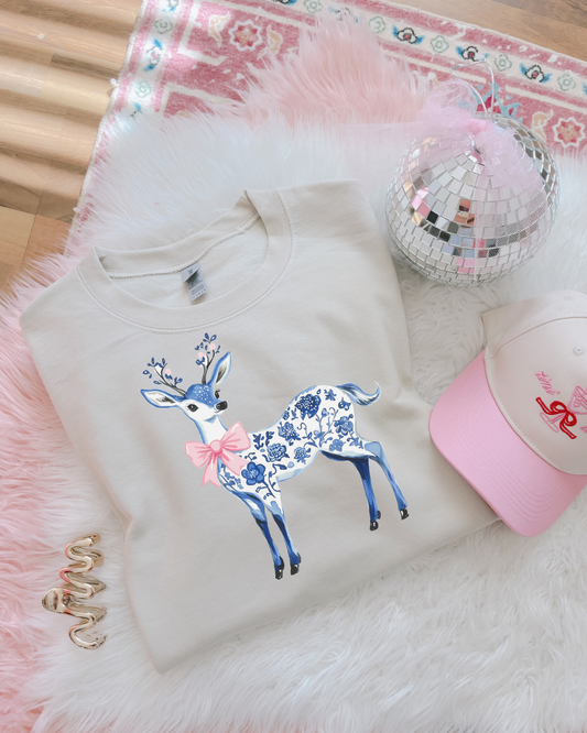 Blue Floral Deer DTF Graphics