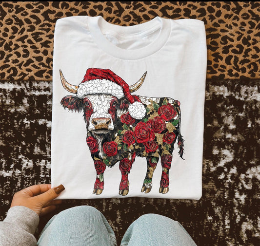 Christmas Floral Cow DTF Graphics