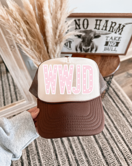 WWJD DTF Brown + Tan Hat (TAT 15 BIZ DAYS)