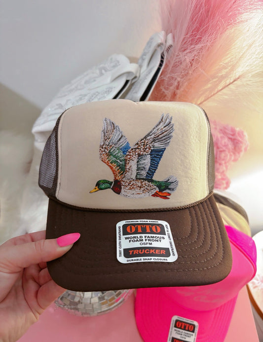 Faux Rhinestone Duck DTF Brown + Tan Hat (TAT 15 BIZ DAYS)