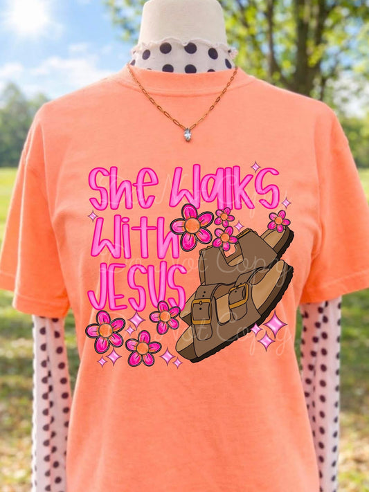 She Walks With Jesus DTF Graphics
