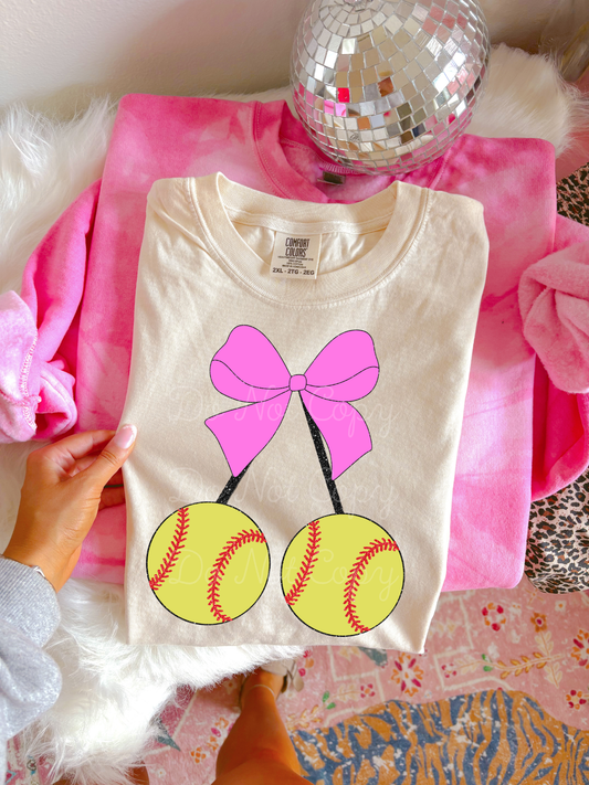 Softball Cherry Bow DTF Graphics