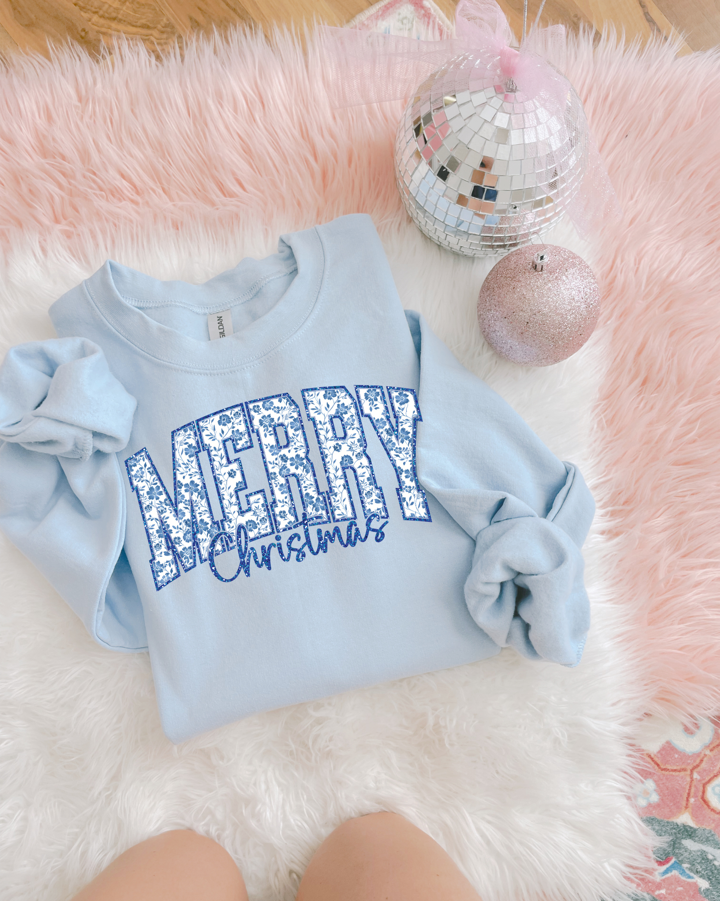 Blue Floral Merry Christmas DTF Graphics