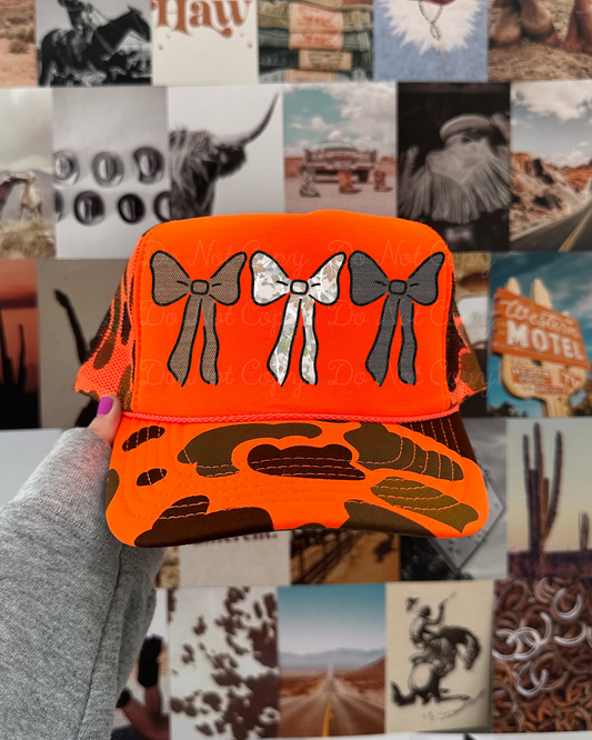 Camo Bow Trio DTF Orange Camo Hat (TAT 15 BIZ DAYS)